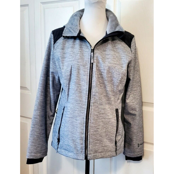 Free Country Womens Softshell fleece lined Hooded Grey Jacket Coat Sz M EUC - Picture 1 of 7